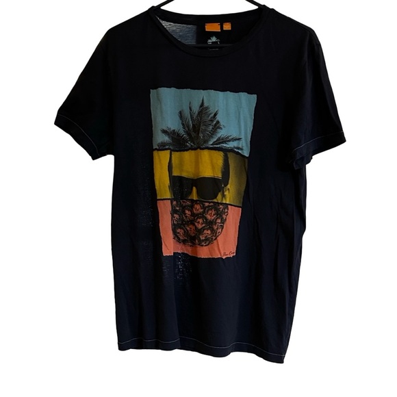 Boss Hugo Boss Orange Graphic Navy Blue Tshirt Size Large - Picture 1 of 4